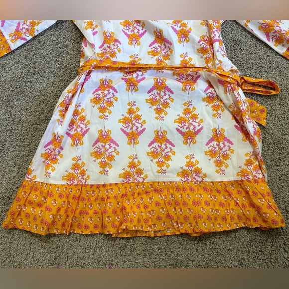 J.Crew Long Sleeve Block Print Floral Dress Orange India Cotton Tunic Med Pink - Picture 7 of 11